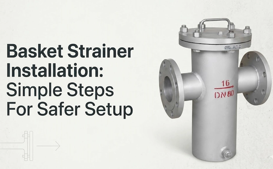 Flanged industrial unit featured in our complete basket strainer installation and setup guide for safe pipeline alignment.